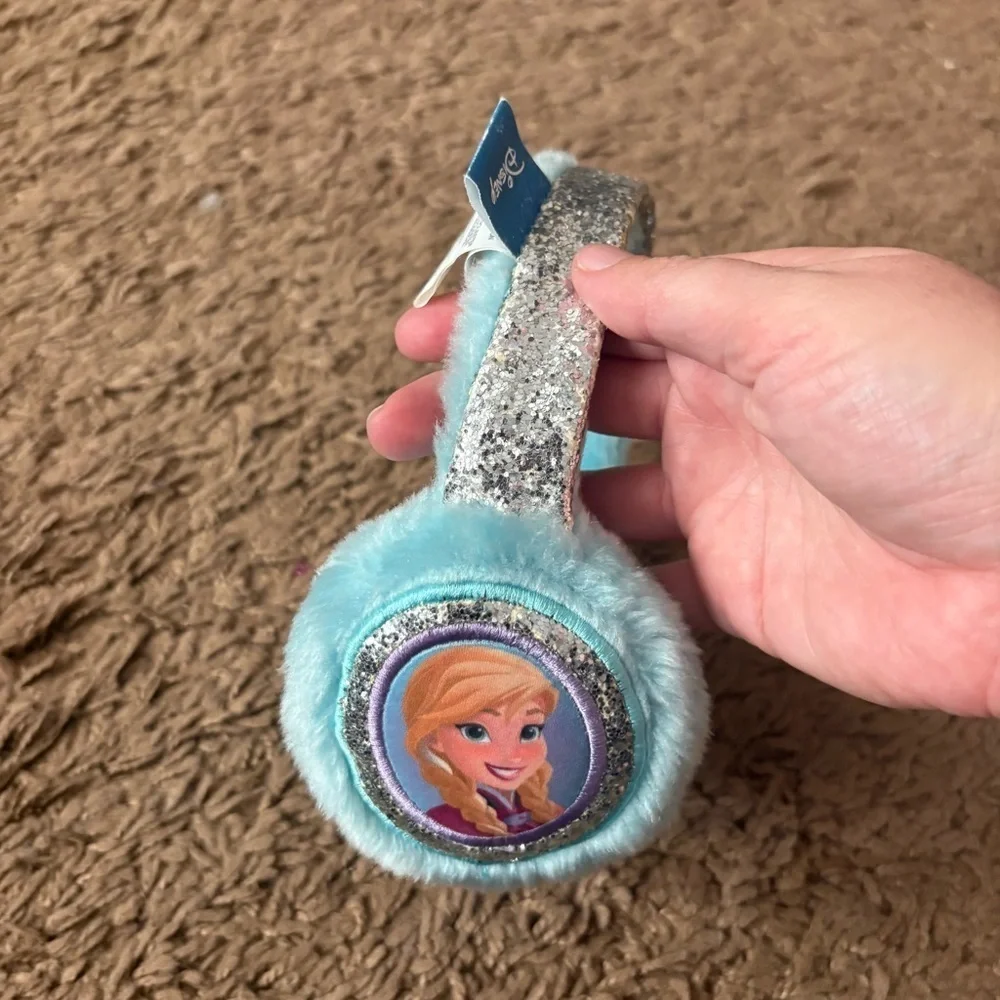 Disney Frozen Plush Earmuffs Blue Silver Glitter Ear Cover Winter Elsa Anna
